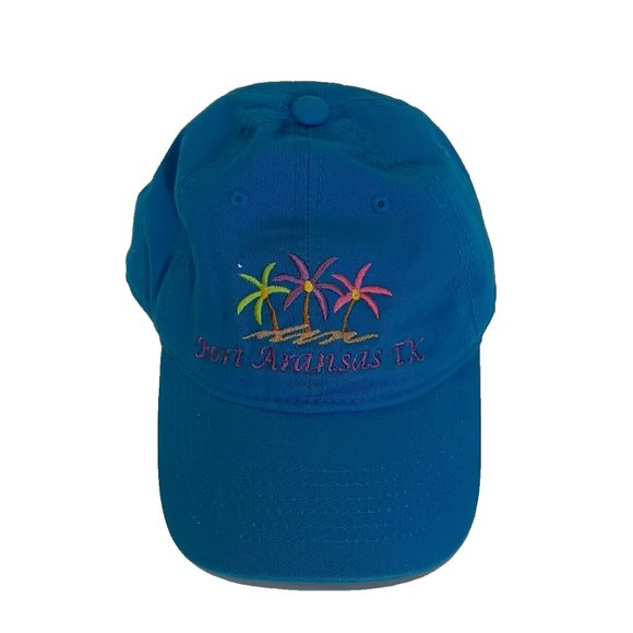 Port Aransas Texas Mens Blue Palm Tree Baseball Cap Strapback Hat by Jacobson - Picture 6 of 6